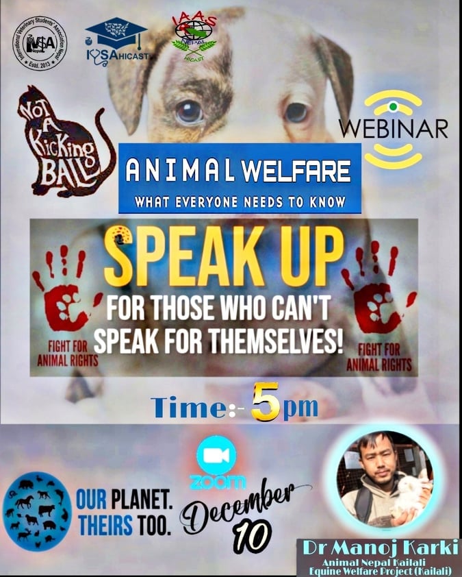 December 10, 2020 On the occasion of “International Animal Rights Day,”  IVSA HICAST in collaboration with IAAS LC HICAST successfully organized a  webinar on the topic “Animal Welfare campaigns”. | IVSA Nepal
